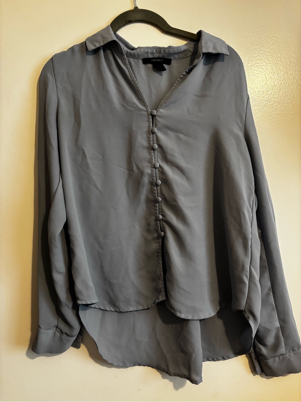 Powder blue chiffon button down shirt